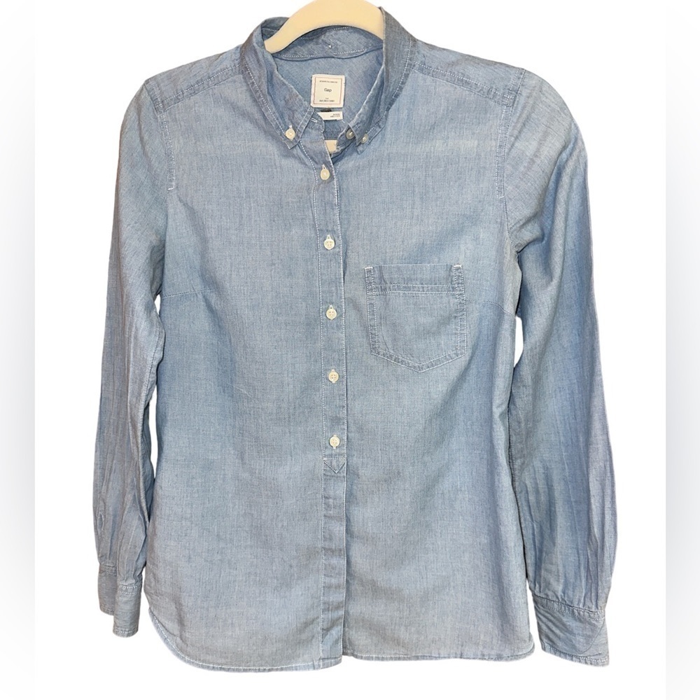 Gap The Tailored Shirt Buttondown Long-sleeved Lightweight Blue Cotton Blouse XS